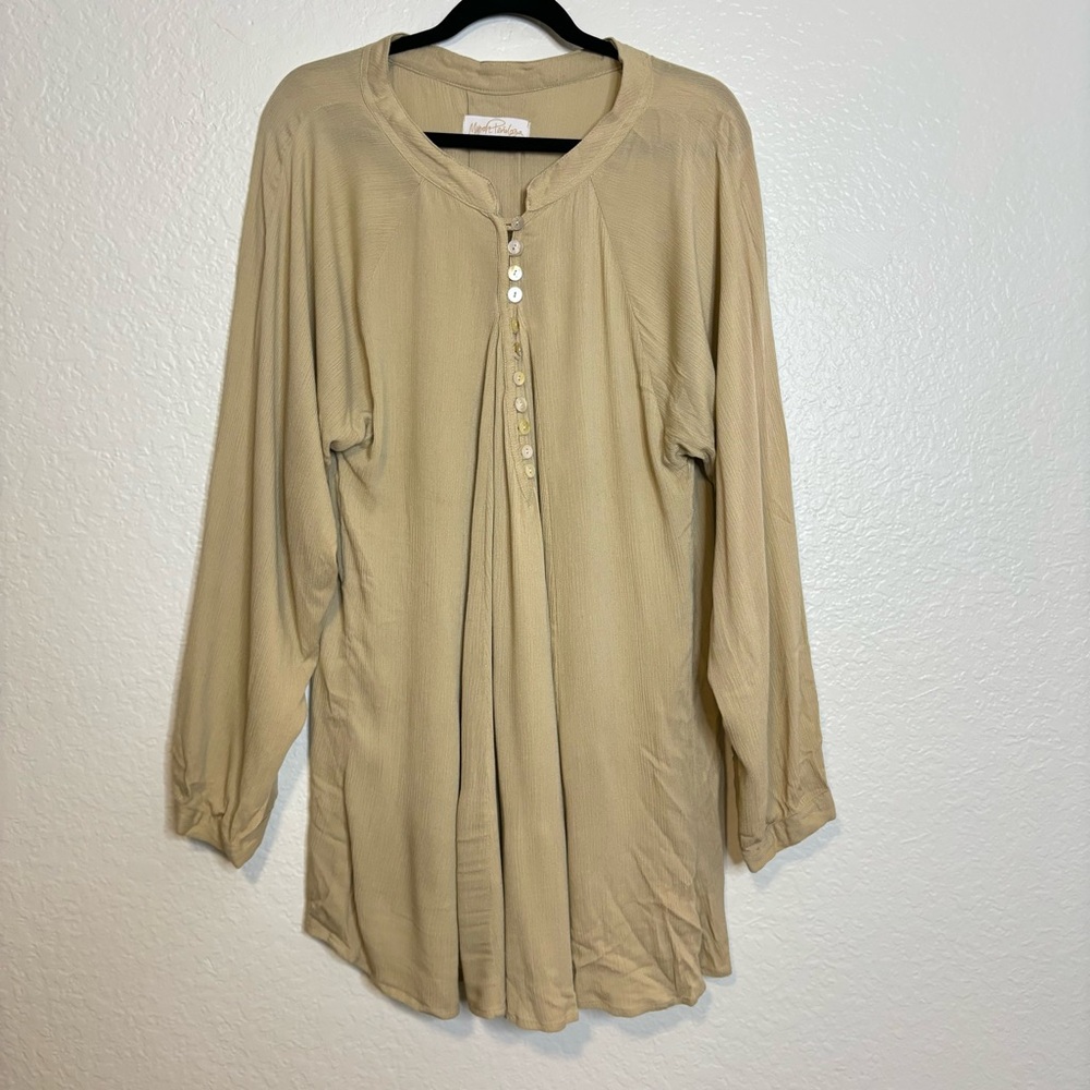 Myrah Penaloza Frida Cream Button Down Long Sleeve Tunic Dress One Size